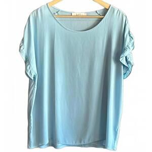 NWOT - Loft Womens Top Large Baby Blue Ruffle Sleeves Scoop Neck Career